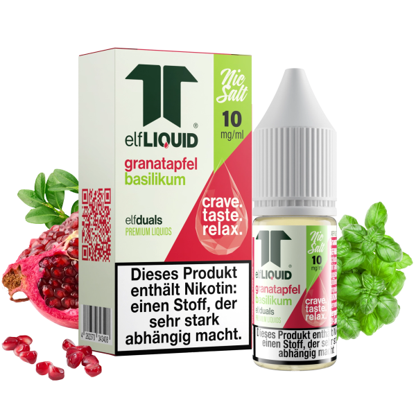 elfLIQUID - elfduals - 10ml NicSalt Liquid 10mg - Granatapfel Basilikum